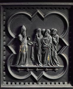 Zacharias wordt stom geslagen, tweede paneel van de Zuiddeuren van de Baptisterium van San Giovanni, 1336